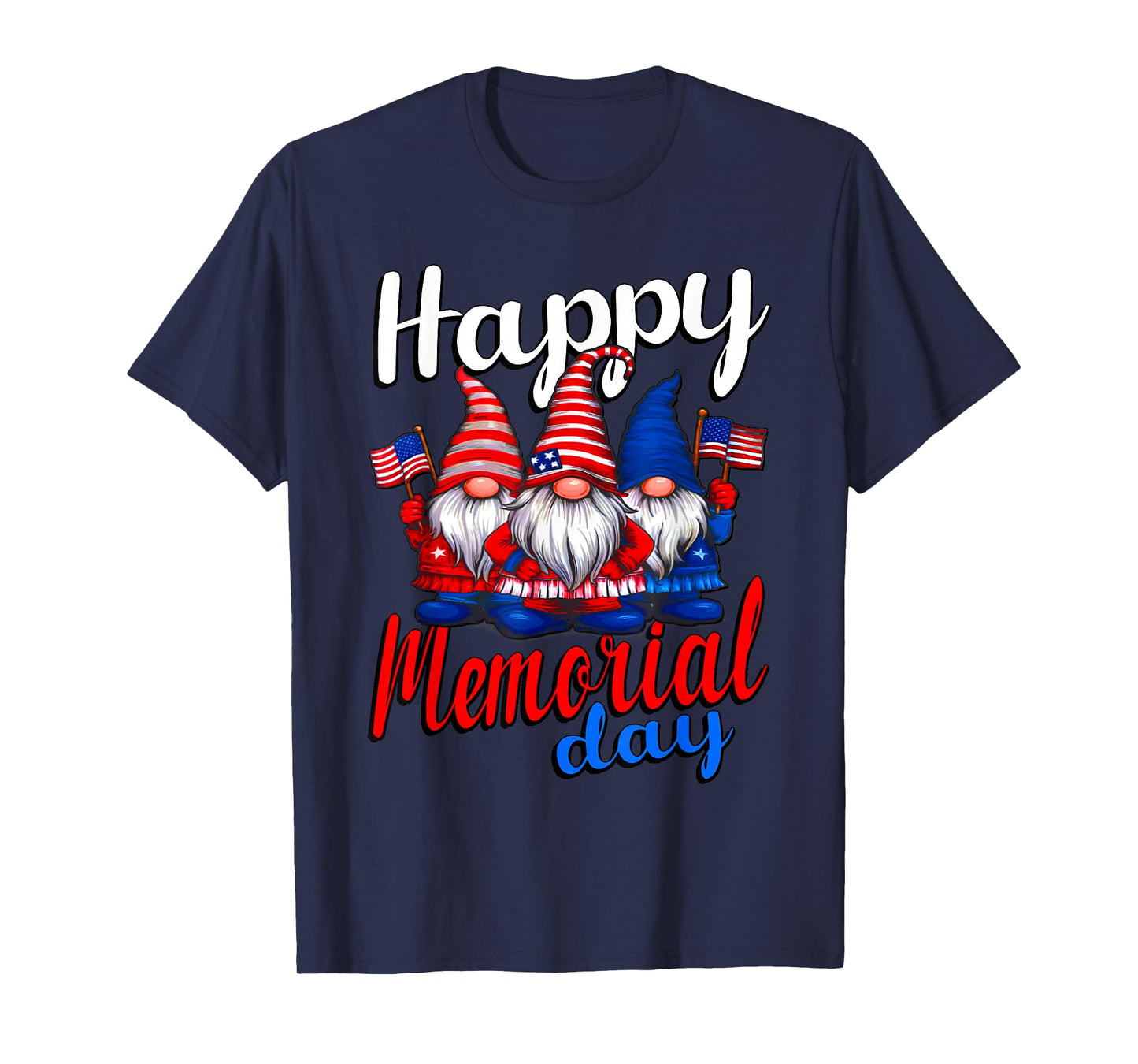 Cute Gnomes with Usa Flag Happy Memorial Day T-Shirt