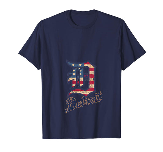 Womens Detroit American Flag Old English D V-Neck T-Shirt