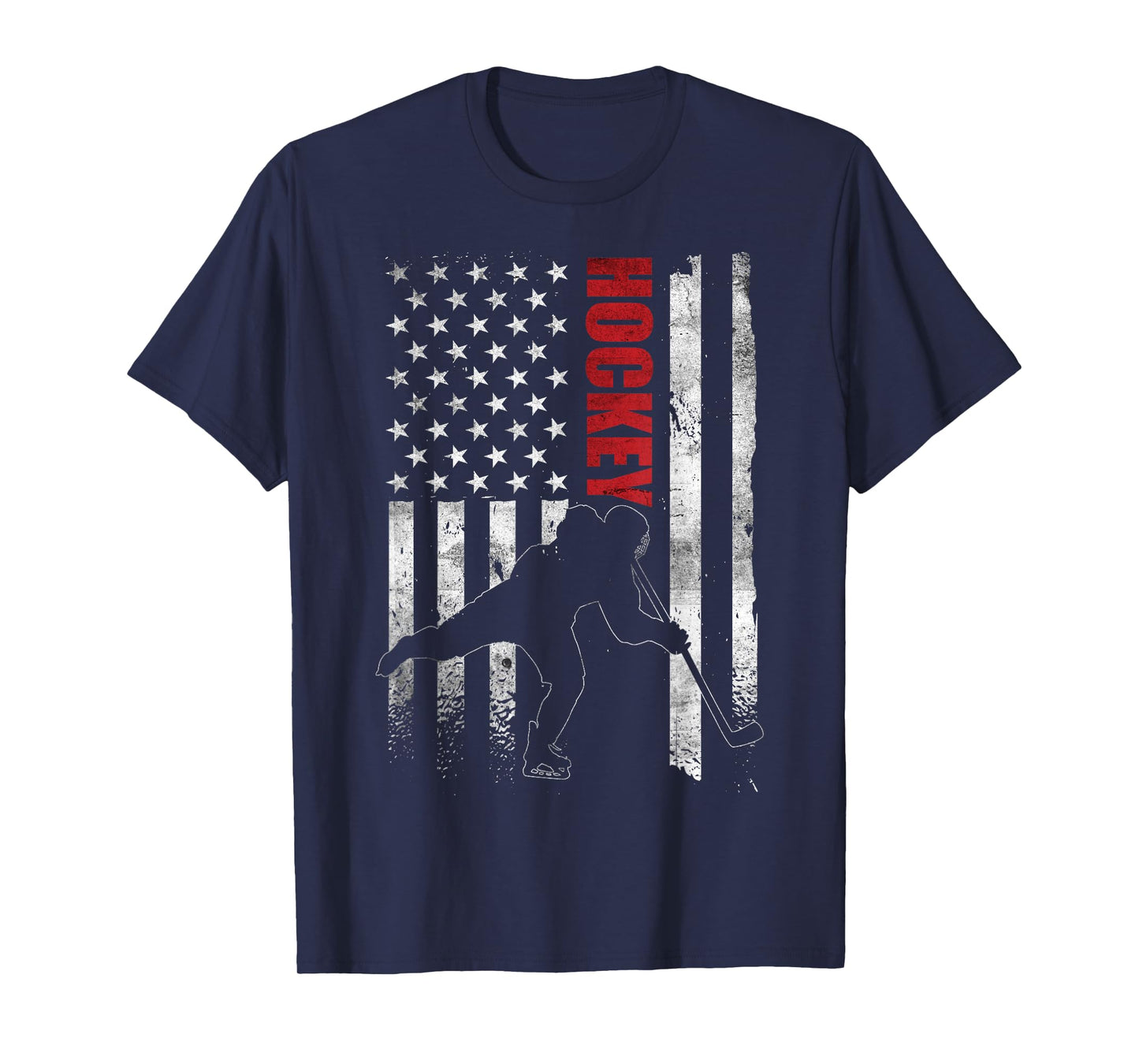 Vintage Ice Hockey American Flag Ice Hockey Player 4th July T-Shirt