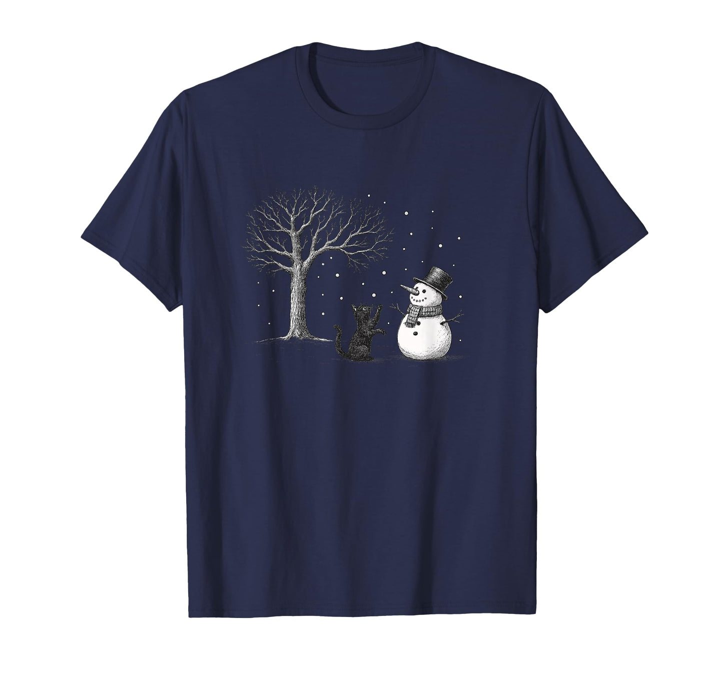 Snowman with Black Cat Christmas Let it Snow Holiday Season T-Shirt