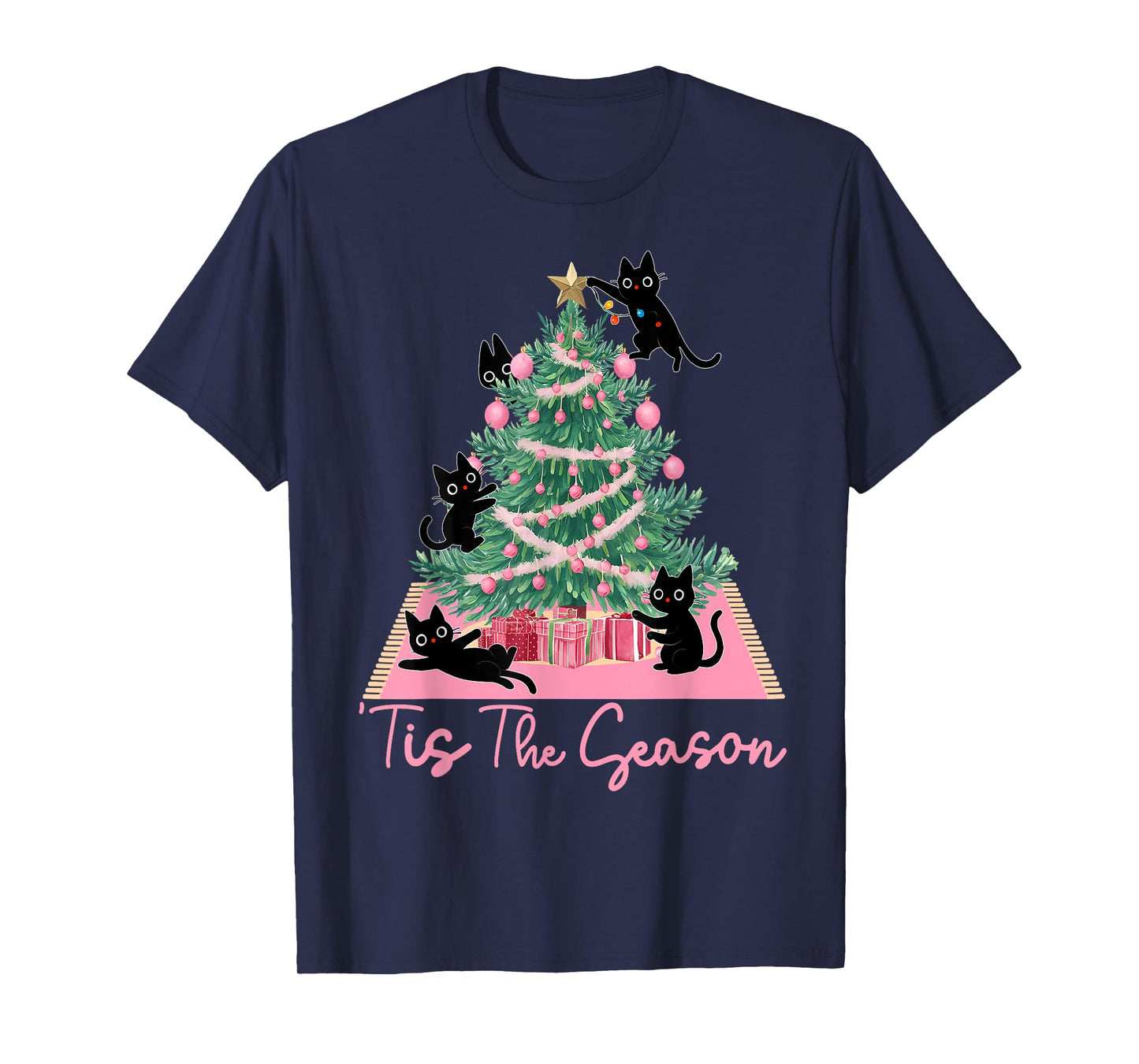 Tis The Season Christmas Tree Cute Black Cat Matching Family T-Shirt