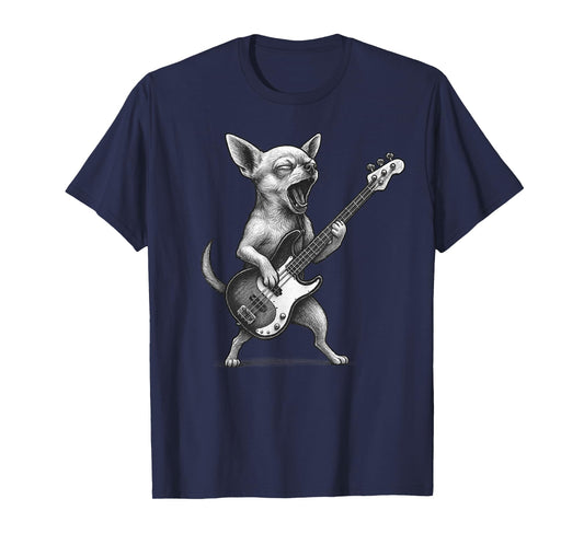 Chihuahua Playing Bass Guitar Rock Music Dog Lover T-Shirt