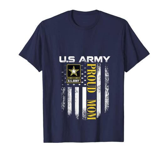 Womens Vintage Army Proud Mom With American Flag Gift V-Neck T-Shirt