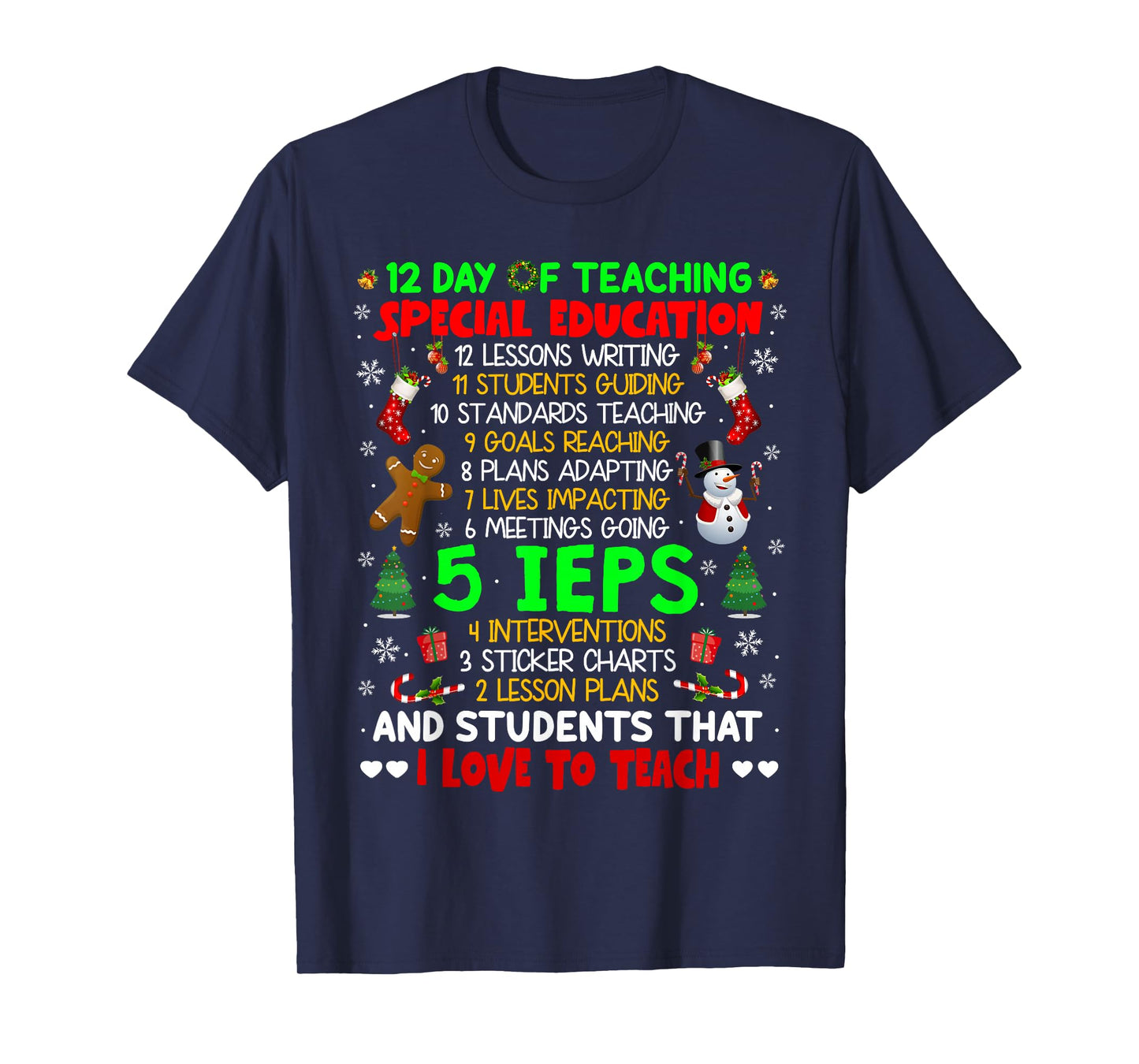 12 Days of Teaching Special Education IEPS SPED Teacher Xmas T-Shirt