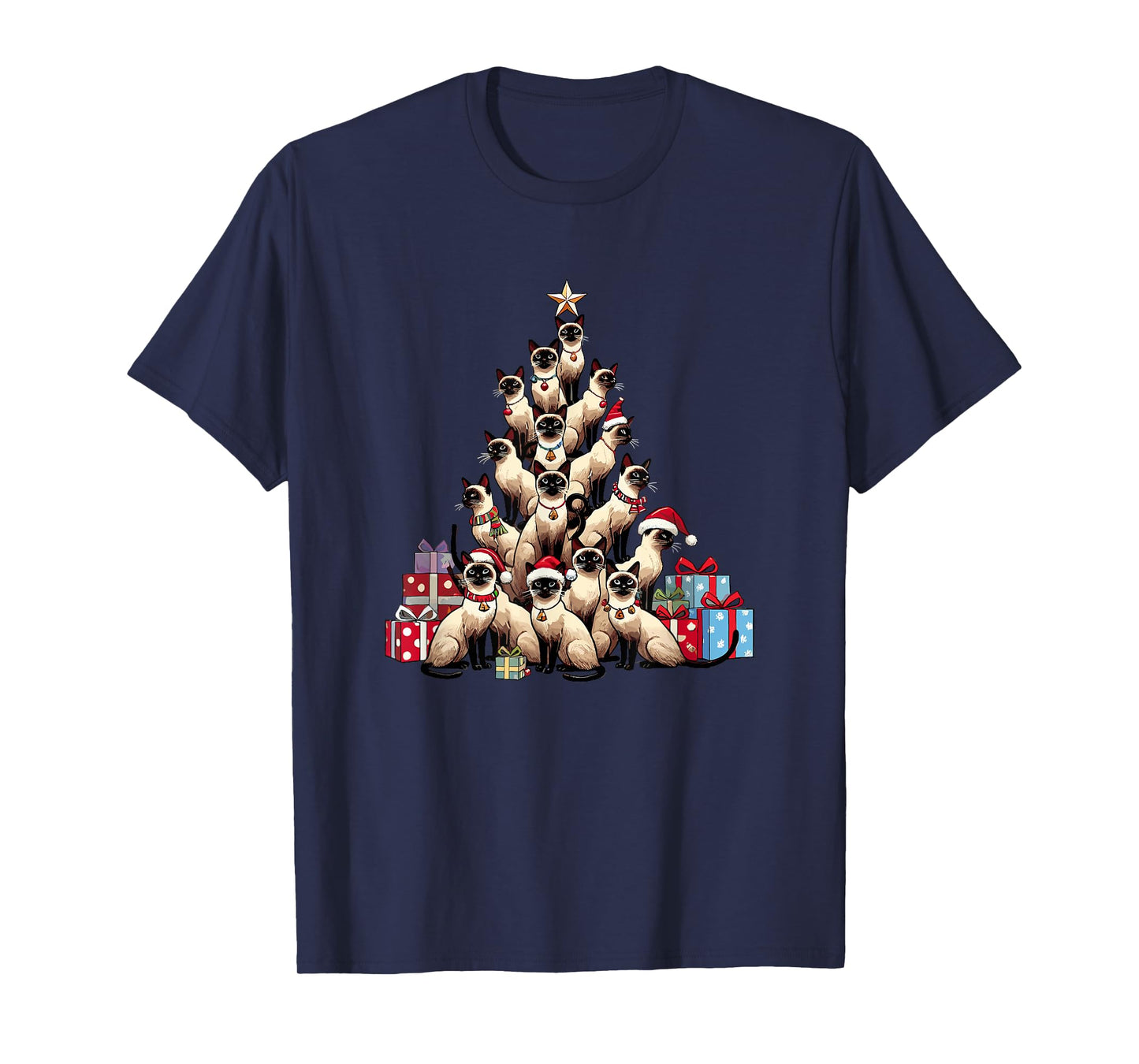 Christmas Tree Siamese Cat T-Shirt for Men Women Kids