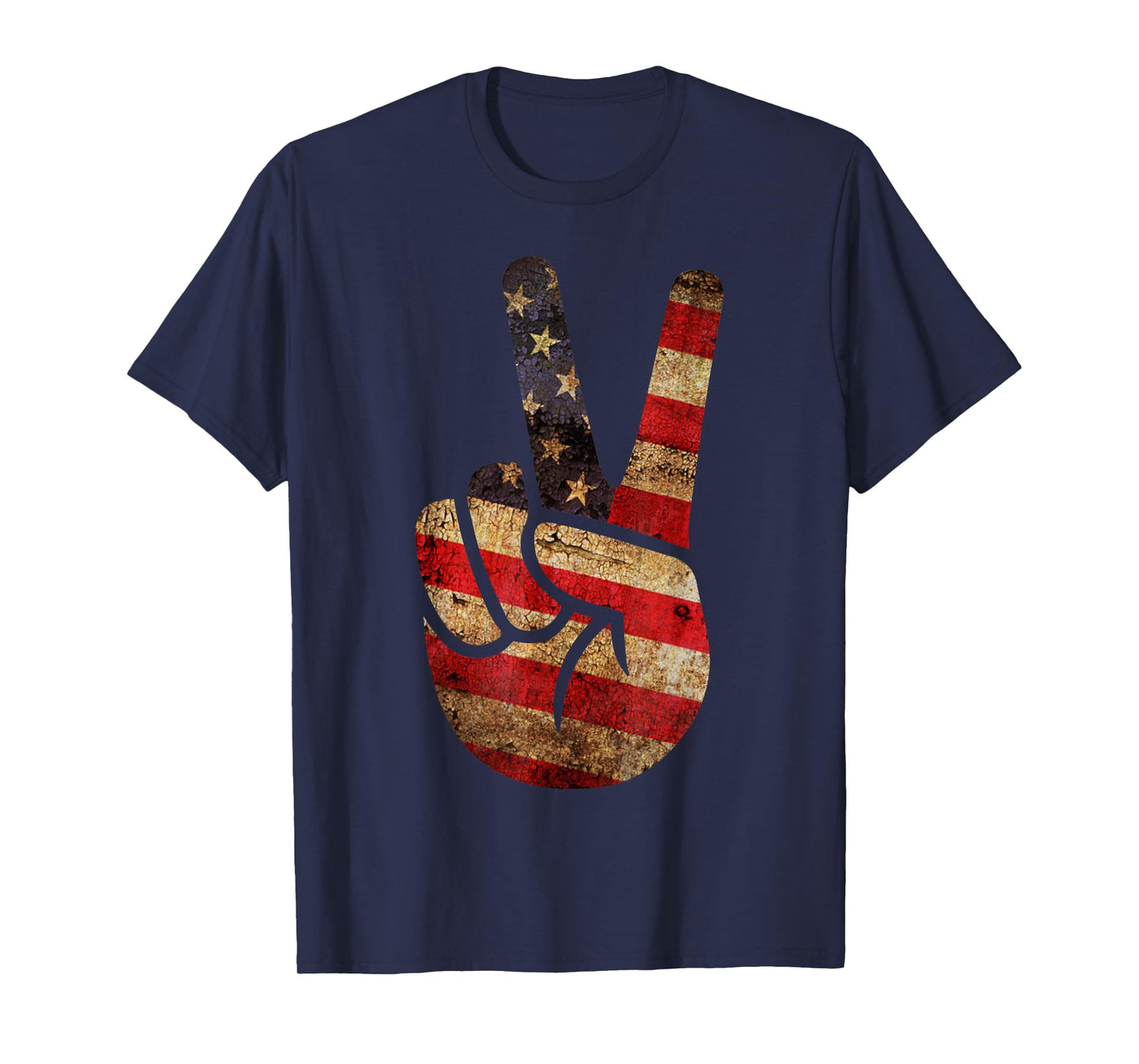 Vintage US American Flag Peace Sign Hand 4th of July T-Shirt
