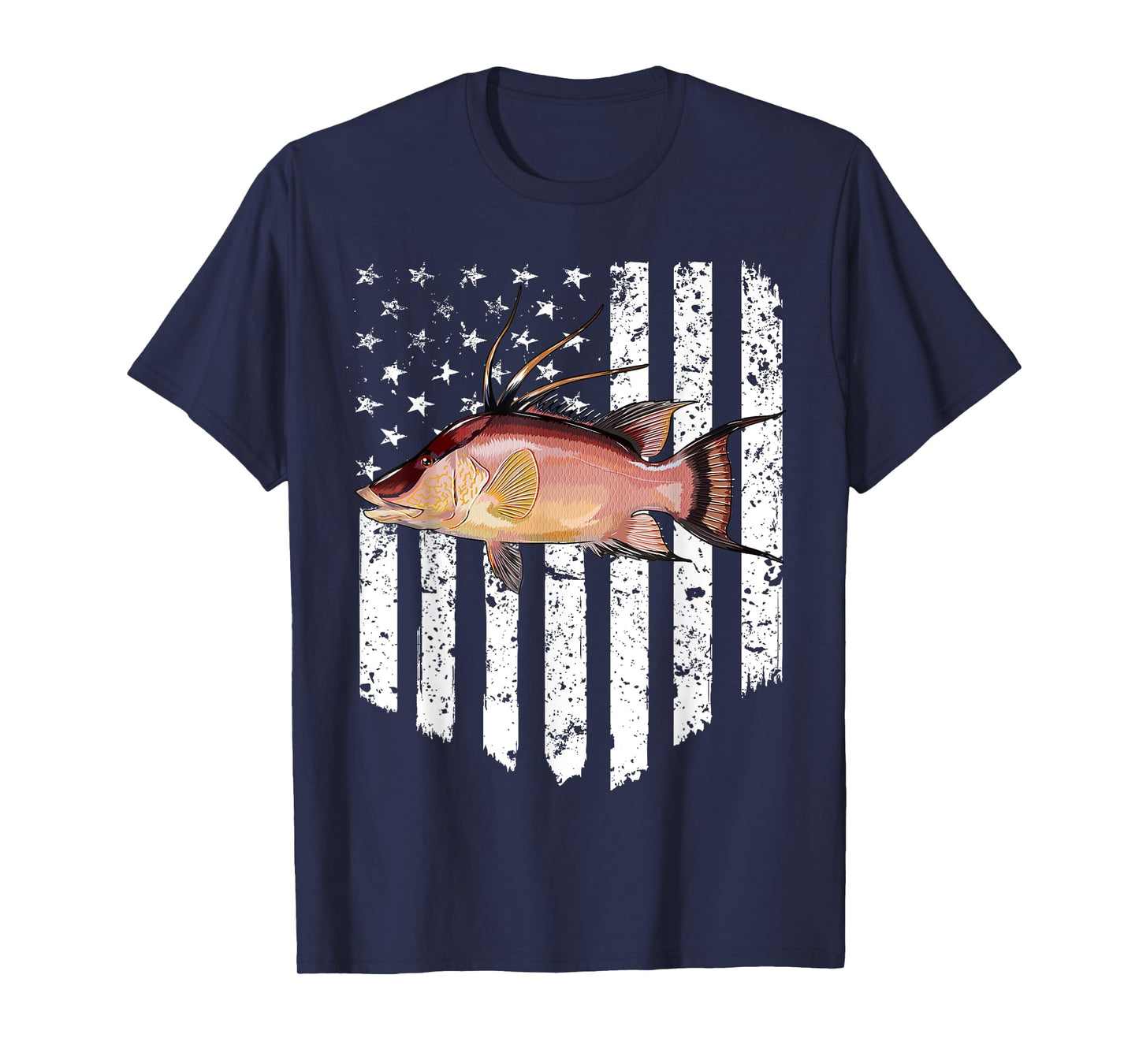 Black White American Flag Hogfish 4th Of July Fish Women Men T-Shirt