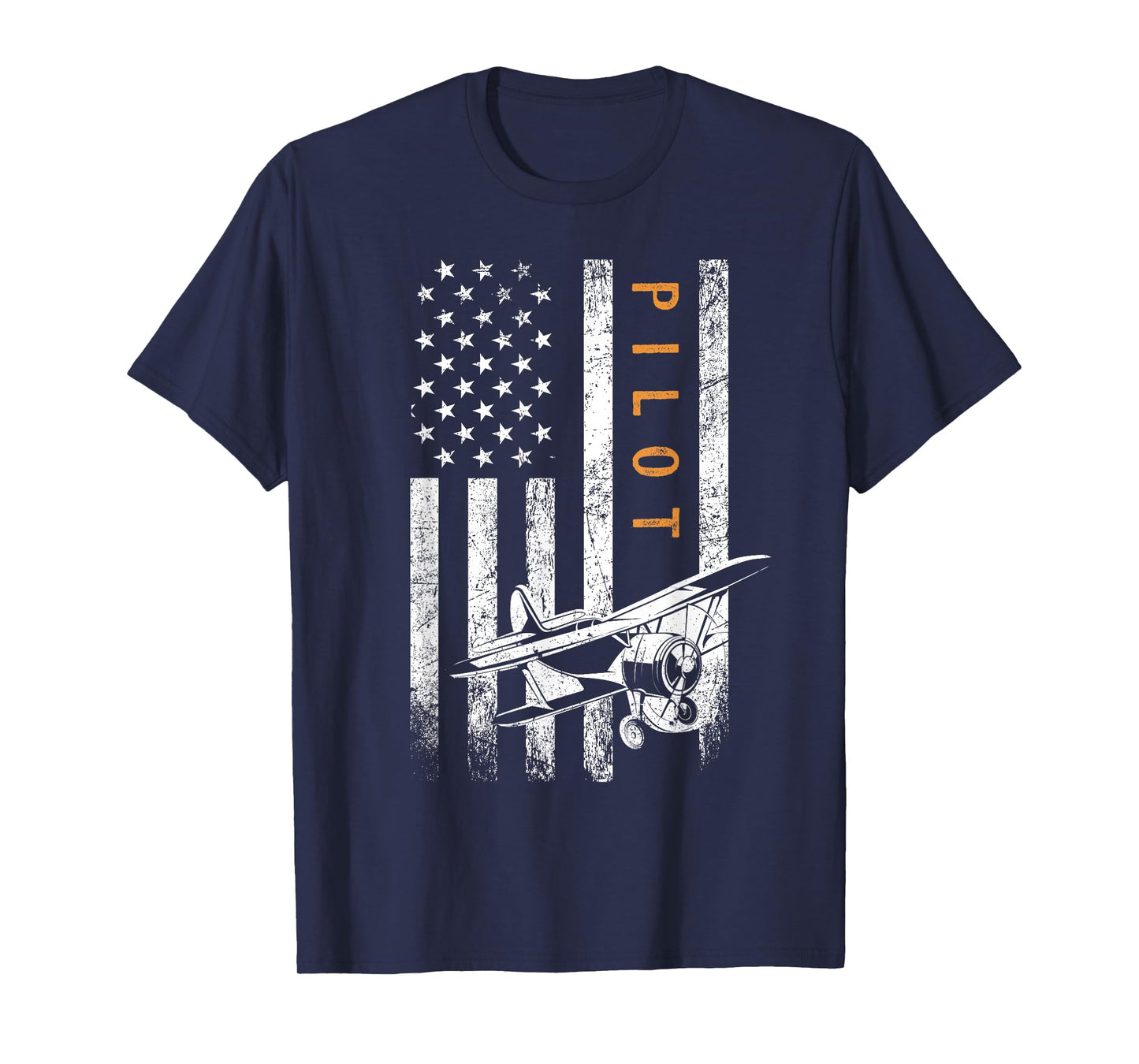 Father's Day Pilot Gifts For Men American Flag Airplane Design Cotton Polyester Unisex-Adults Classic Fit Short Sleeve Crew Neck Black T-Shirt