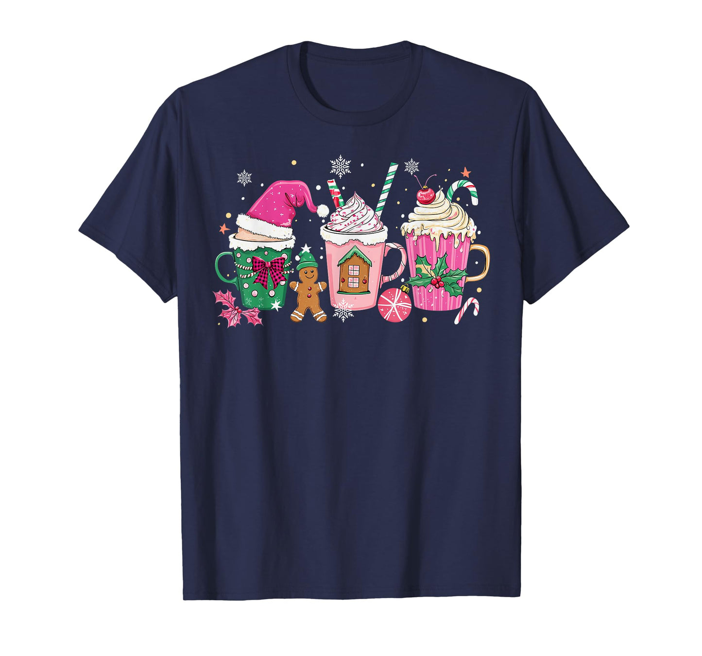 Coffee Christmas Gingerbread Pink Women Latte Cozy Winter T-Shirt