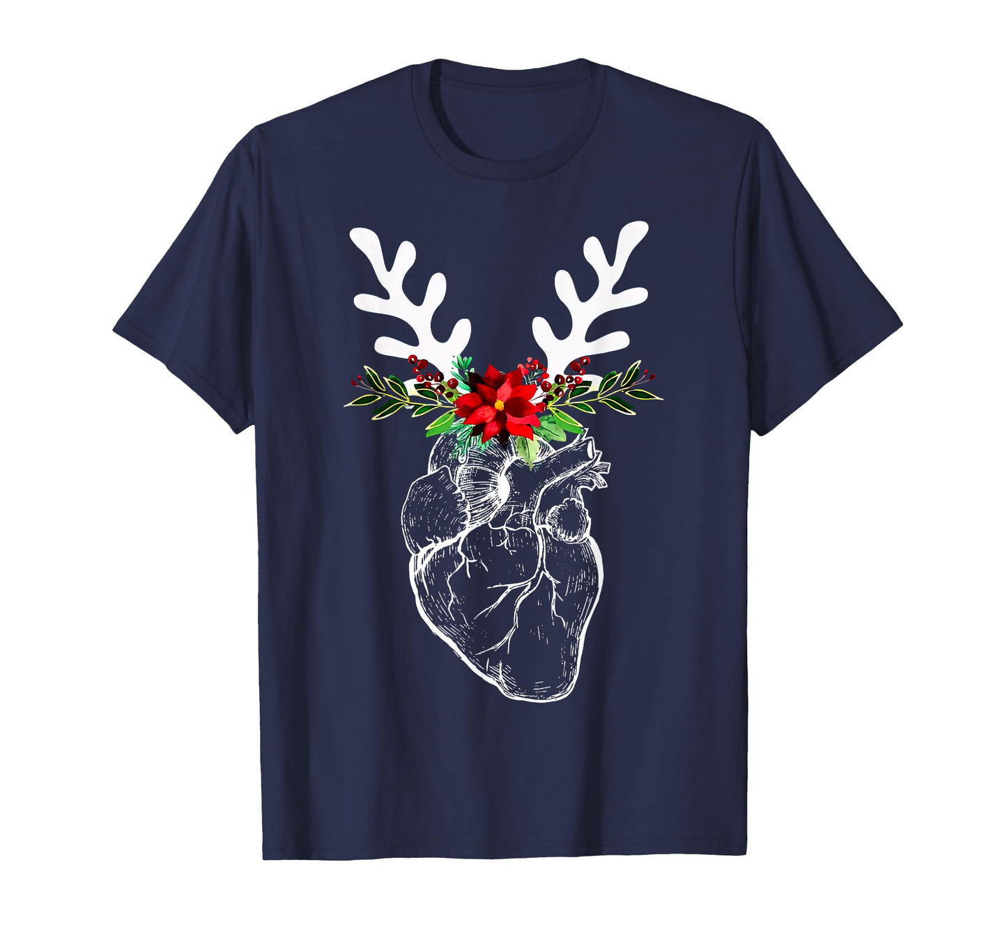 Anatomy Heart Floral Reindeer Christmas Cardiac Nurse T-Shirt