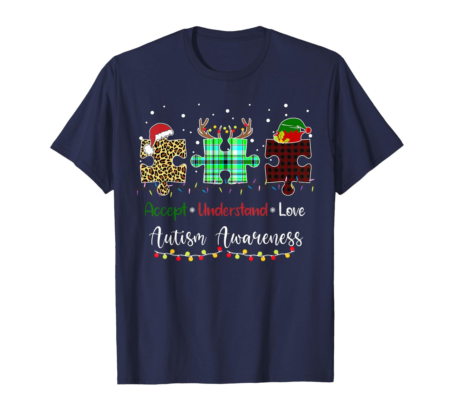 Accept Understand Love Autism Awareness Puzzle Christmas T-Shirt