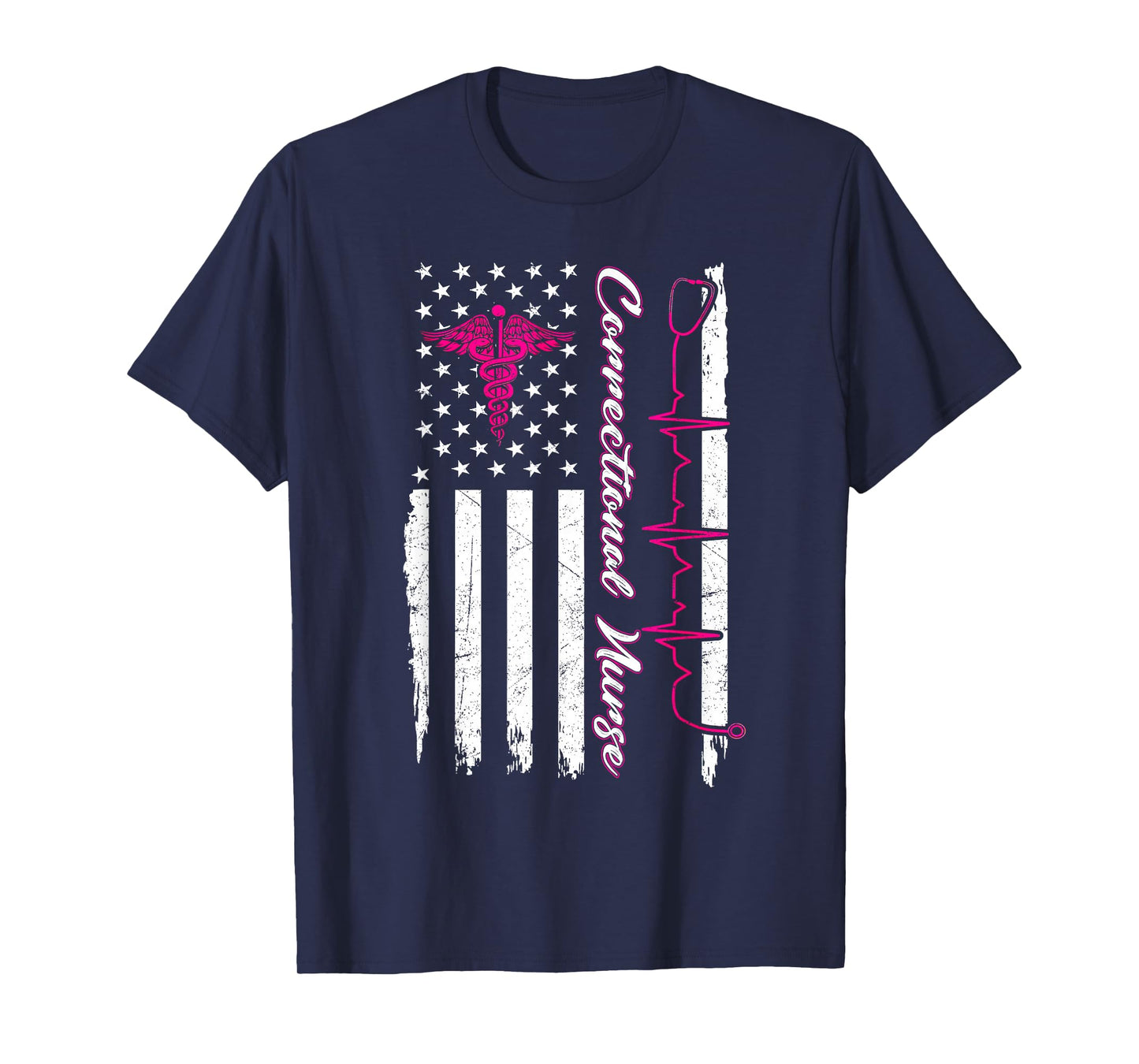 Correctional Nurse USA Flag Breast Cancer Nursing RN T-Shirt