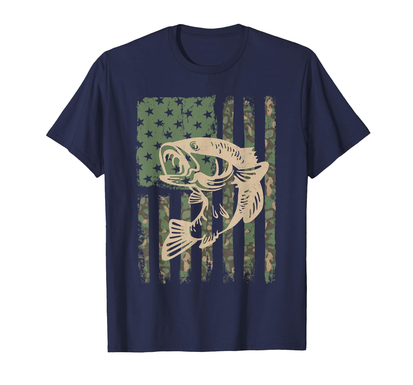 Camouflage USA Flag Big Mouth Bass Fishing T-Shirt
