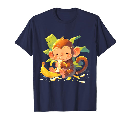 Banana Monkey Artwork Drawing Colourful Cute Monkey T-Shirt