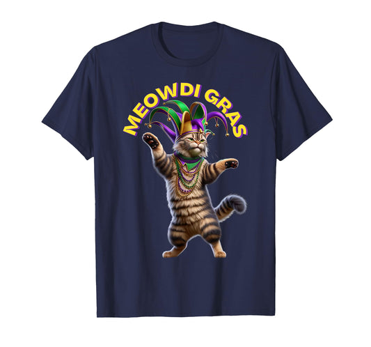 2025 Matching Mens Womans Funny Meowdi Gras Cat Mardi Gras T-Shirt