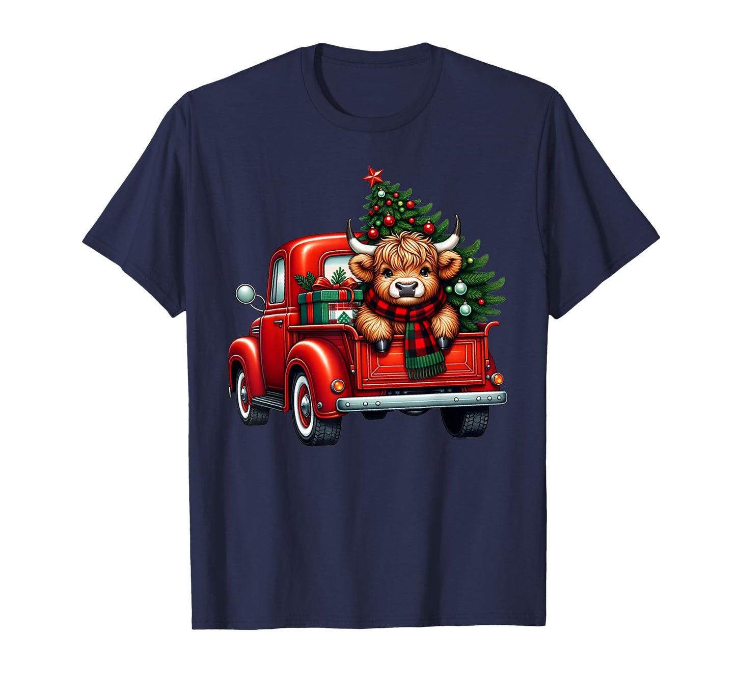 Highland Cow in Truck Farm Farmer Christmas Cow Car Truck T-Shirt
