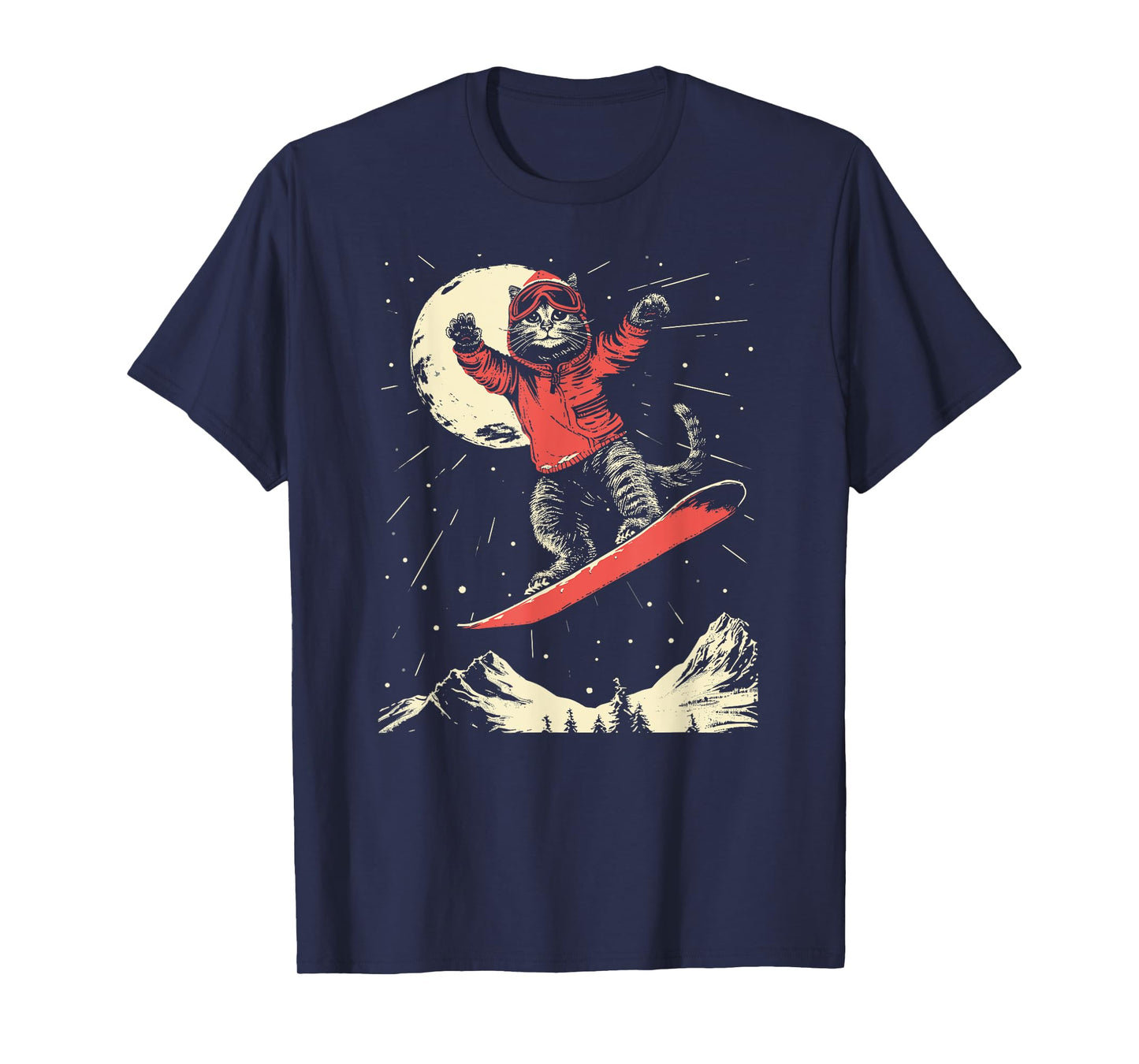 Cat Snowboard Ski Lover For Men Women Kids Mountain Skier T-Shirt