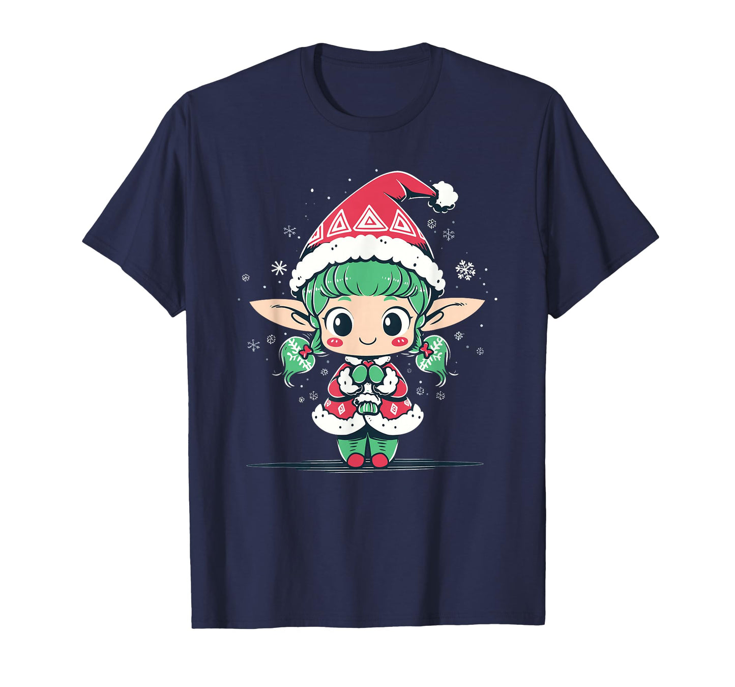 Cute Christmas Elf in Santa Claus Hat Little Girl Graphic T-Shirt