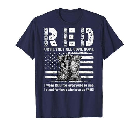 Red Friday Military USA Flag Until They Come Home On Back T-Shirt
