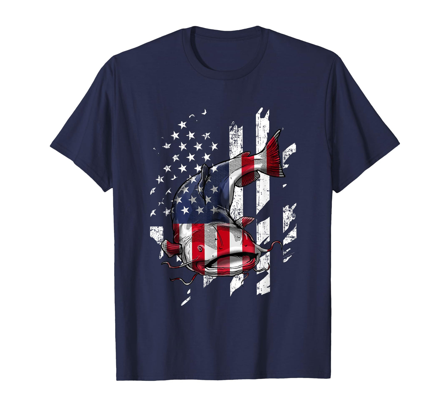 Catfishing American Flag - Catfish Angler Fisherman T-Shirt