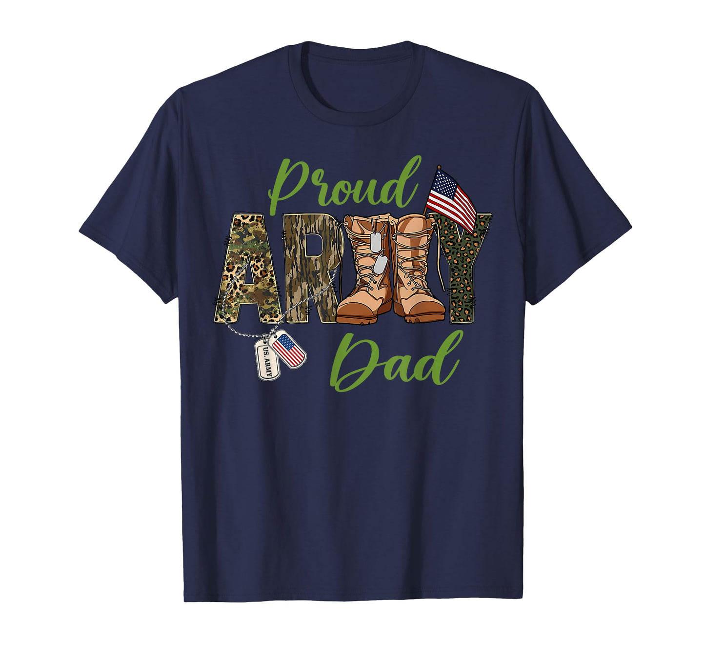 Proud Army Dad US Flag Camo Dog Tags Military Father T-Shirt