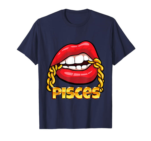 Juicy Lips Gold Chain Pisces Zodiac Sign T-Shirt