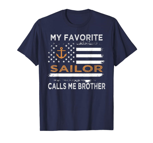 My Favorite Sailor Calls Me Brother Sailing USA Flag Anchor T-Shirt