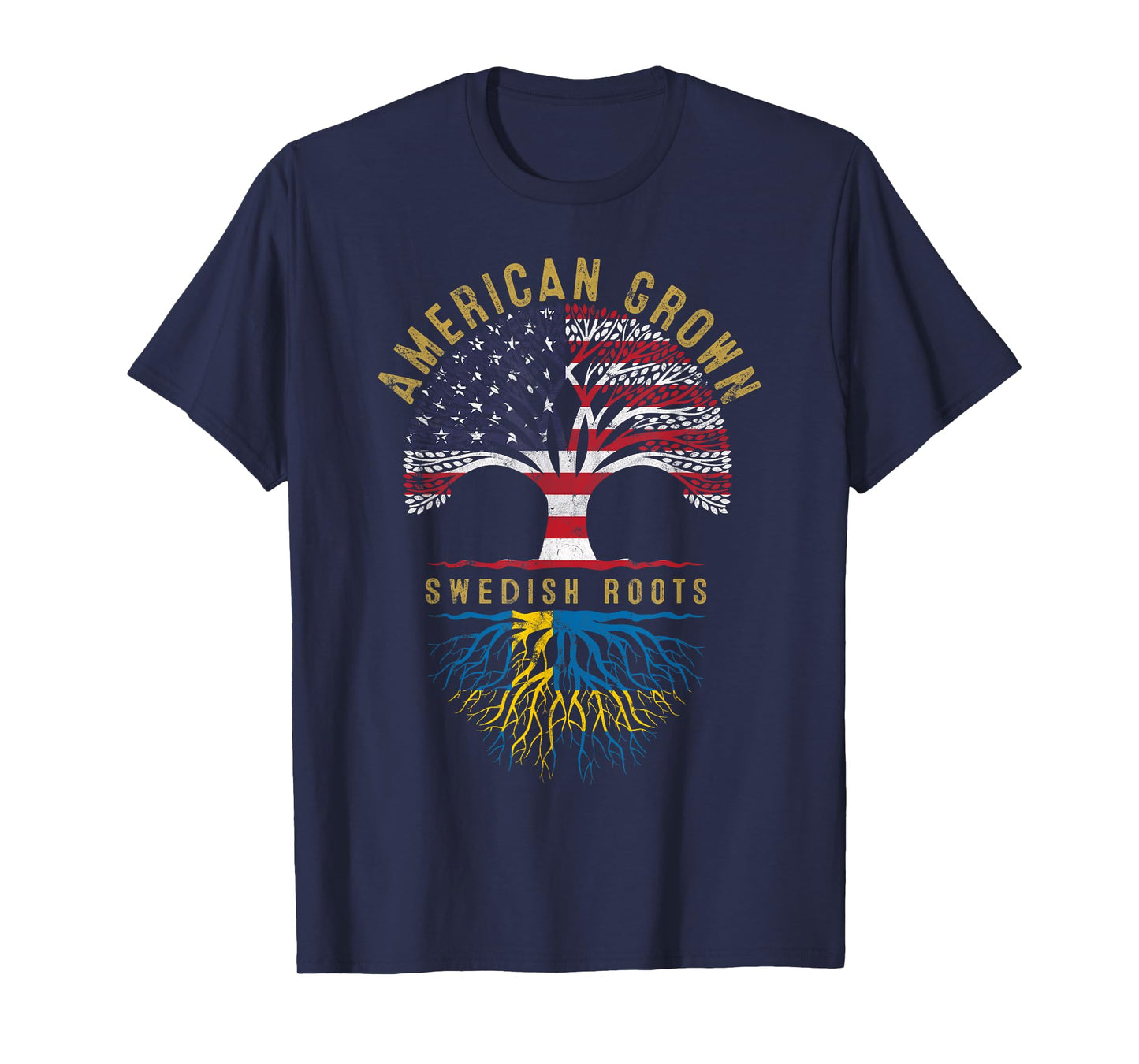 American Grown Swedish Roots Tree Flag Family Heritage T-Shirt