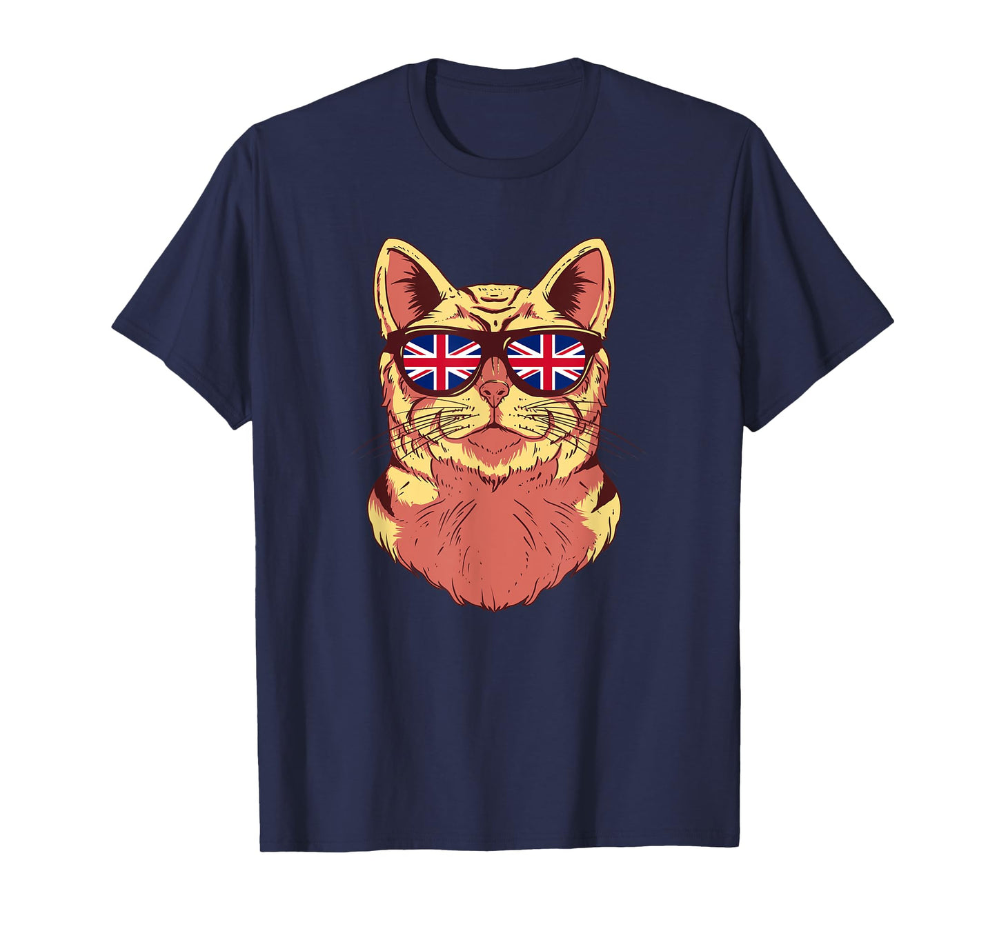 United Kingdom Flag British Cat Sunglasses Funny Cat Lover Men Women Kids T-Shirt