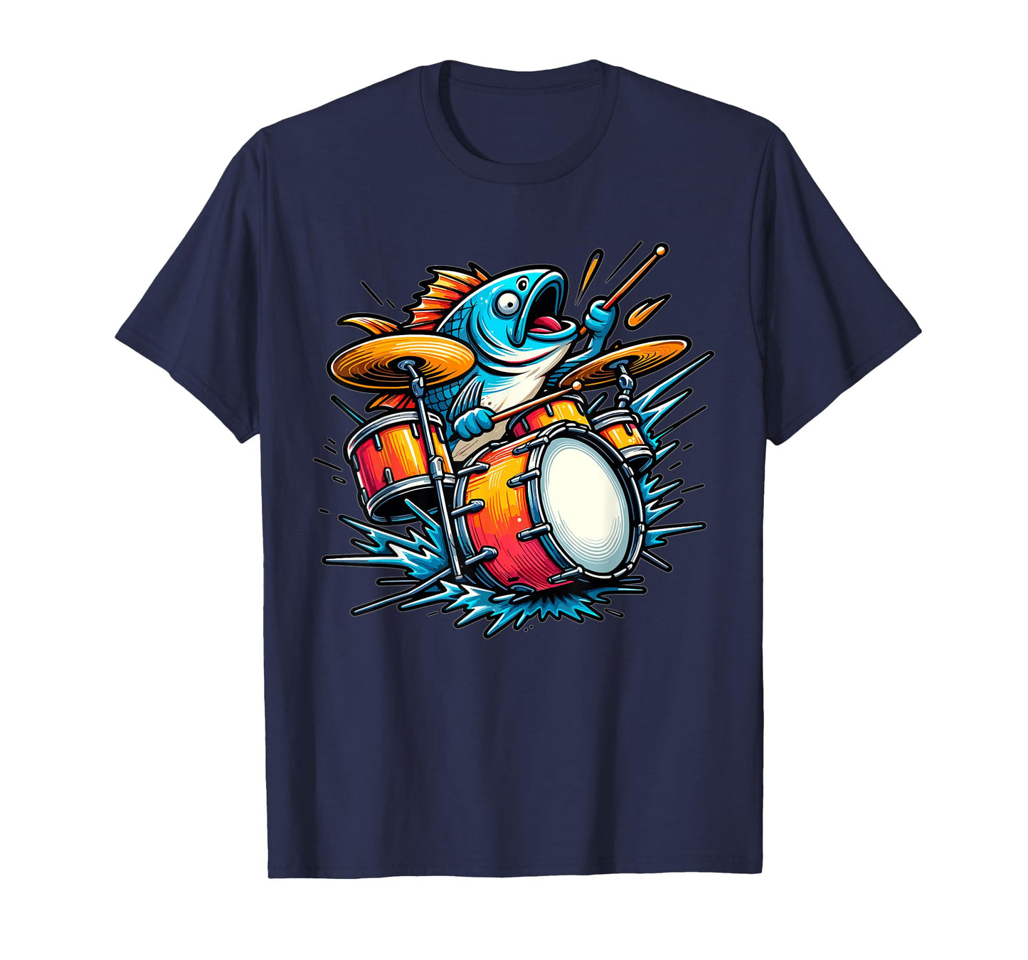 Funny Fishing Design, Fish Playing Drums T-Shirt