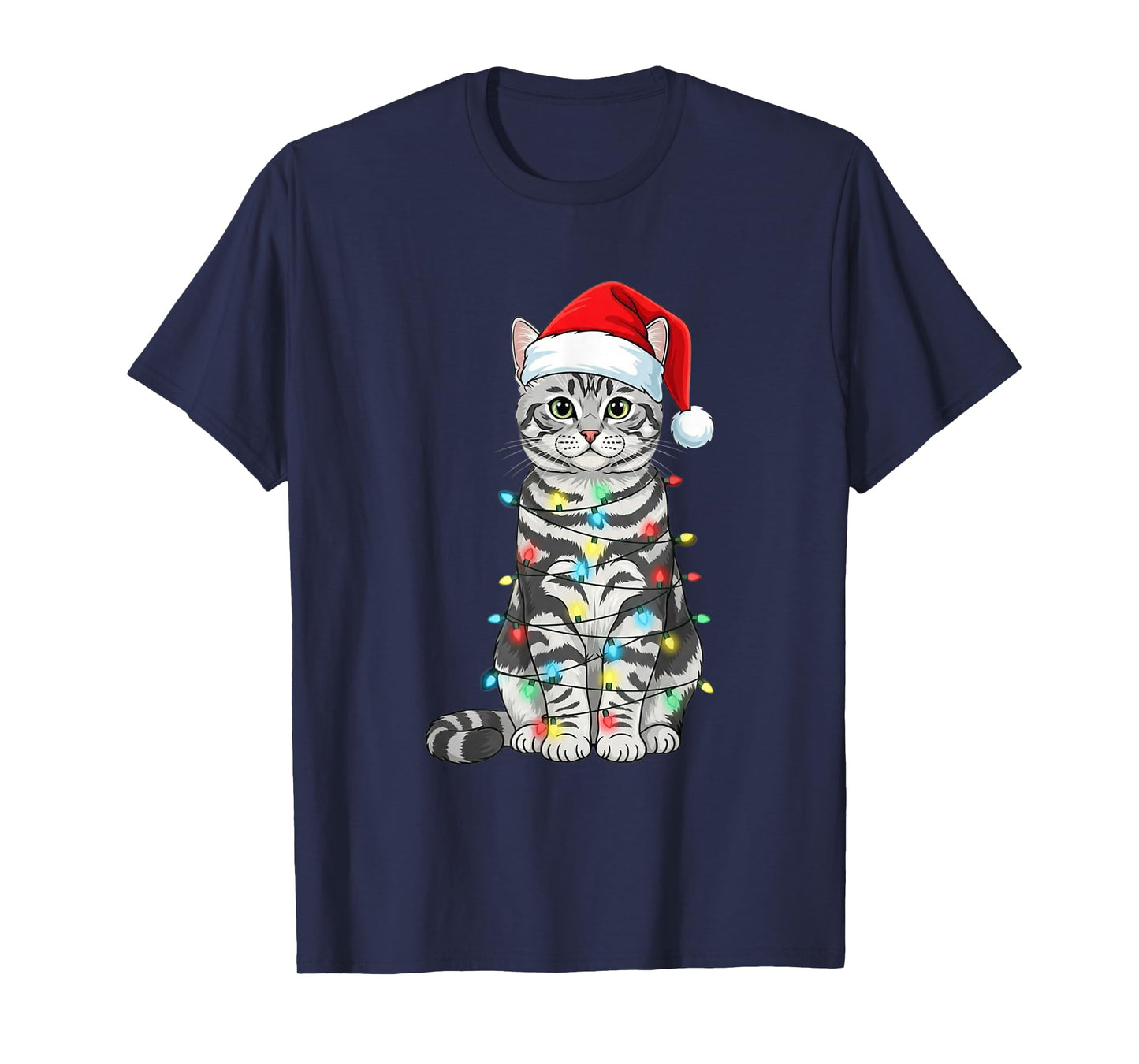 Tabby Cat Christmas Tree Cute Santa Hat Lover T-Shirt