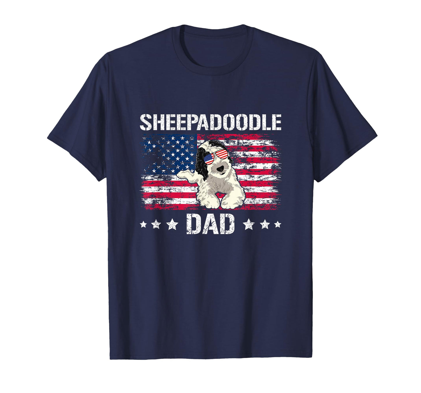American Flag Doodle Dog Sheepadoodle Dad T-Shirt