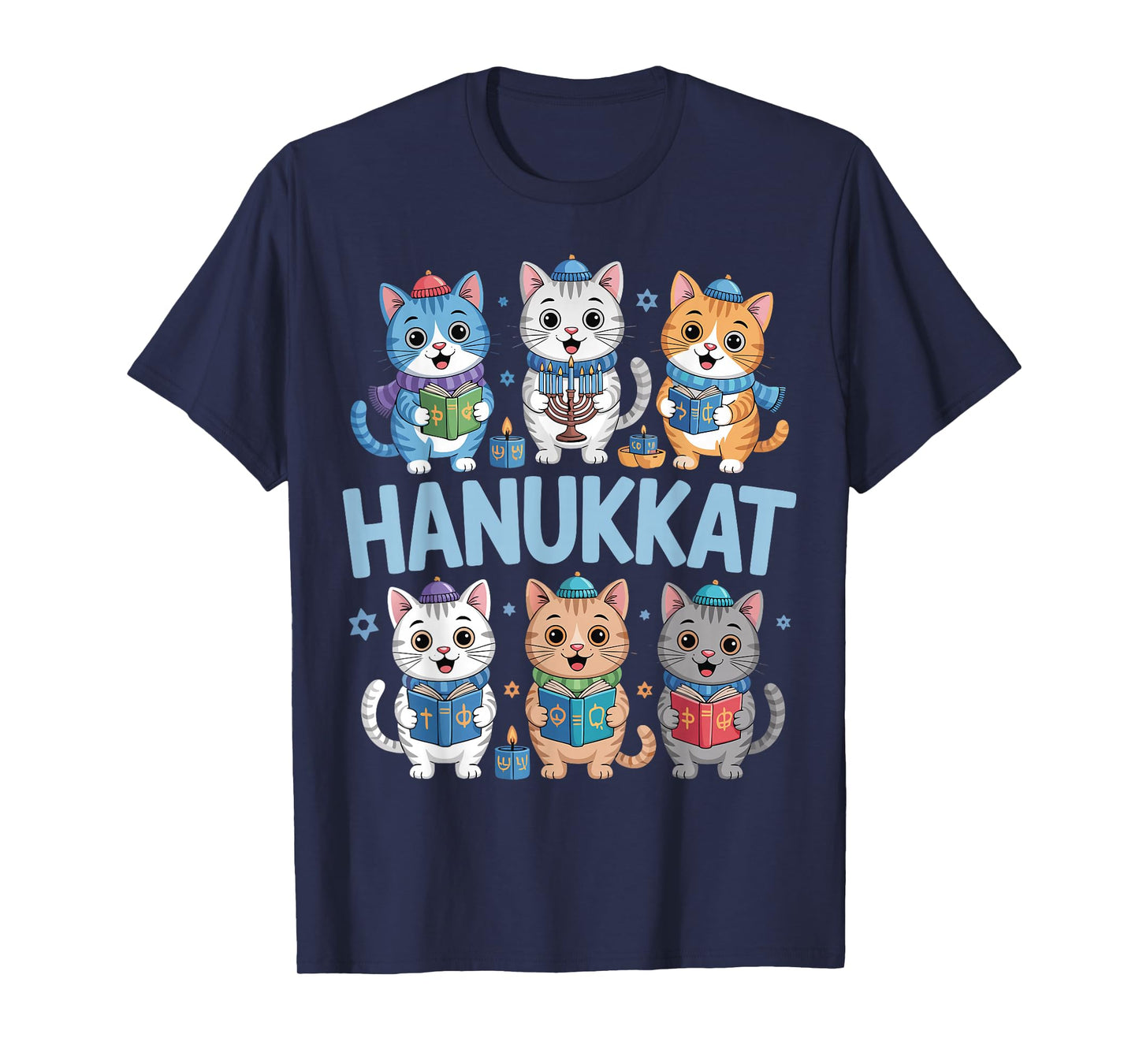 Hanukkah Cat Menorah Cute Jewish Holiday Cats Ugly Funny T-Shirt