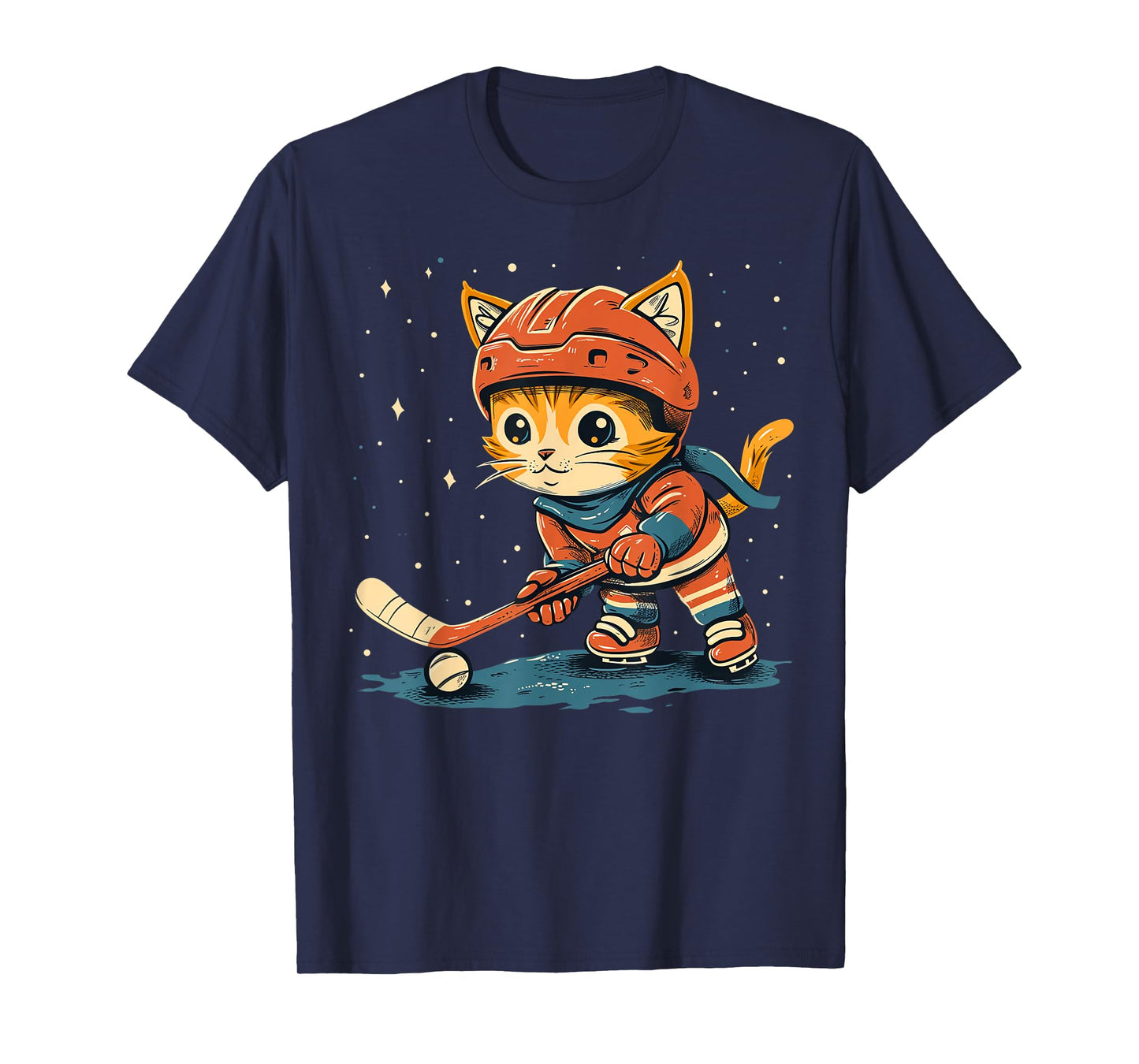 Ice Hockey player Cat on Ice Hockey T-Shirt for Men Women Kids