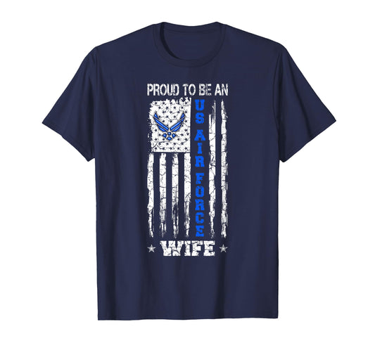 Vintage USA Flag Proud To Be An US Air Force Wife T-Shirt