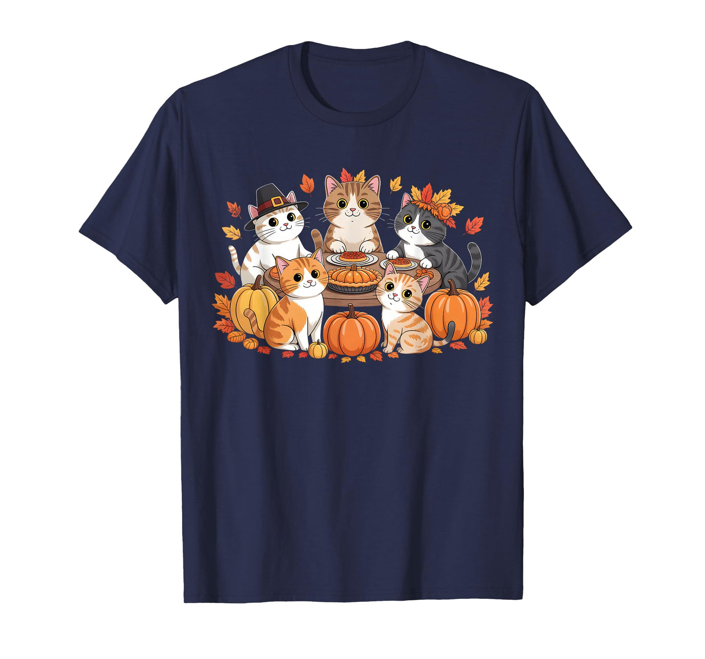 Thanksgiving Cats Dinner Feast Vintage Fall Men Women Kids T-Shirt