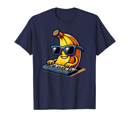 Cool Banana Playing Keyboard Sunglasses Funny T-Shirt