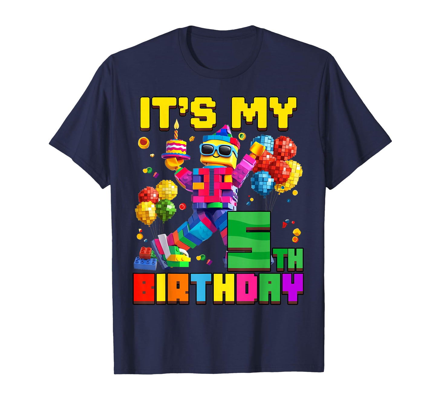 Its My 5th Fifth Birthday Building Brick 5 Years Old Boys T-Shirt