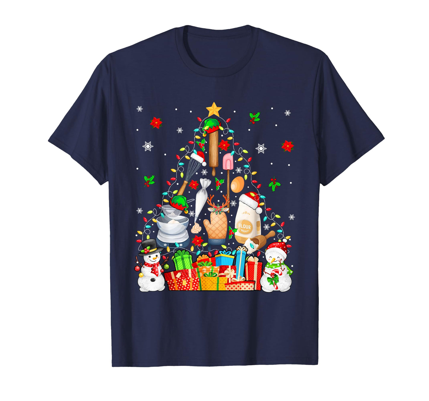 Baking Tools As Christmas Tree Xmas Lights Snowmen Baker T-Shirt