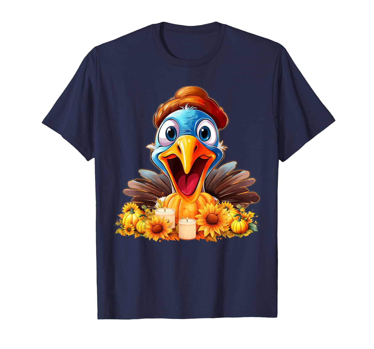 Cute Thanksgiving Turkey with Pumpkins & Sunflowe Girls Boys T-Shirt