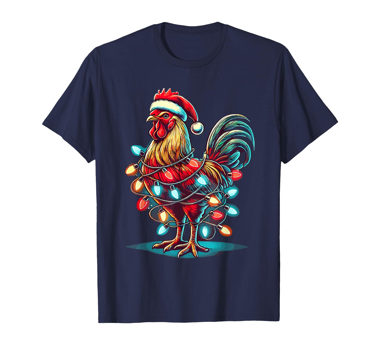 Chicken Santa Hat Christmas Lights Farmer Xmas T-Shirt