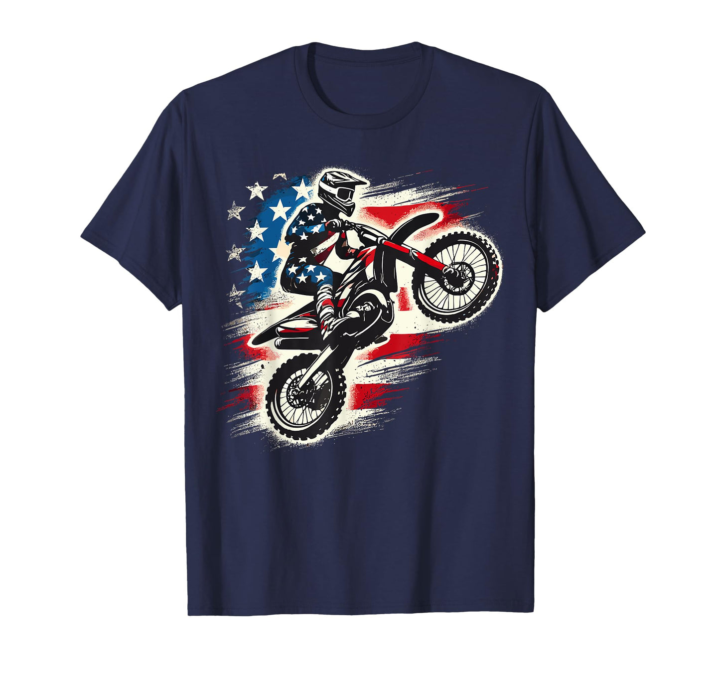 Dirt Bike American Flag 4th of July Motocross T-Shirt