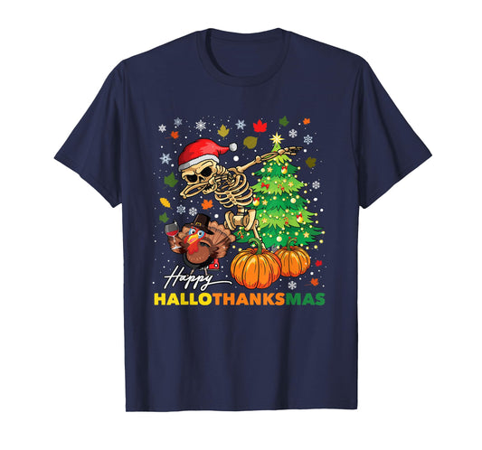 Happy Hallothanksmas Halloween Thanksgiving Christmas T-Shirt