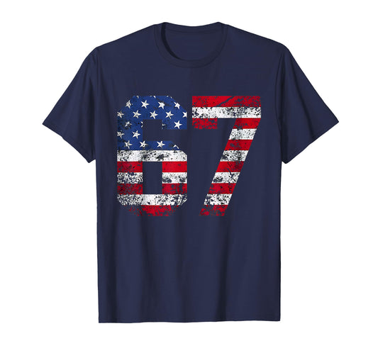 67 American Flag Meme Funny Six Seven Gen Alpha Slang T-Shirt