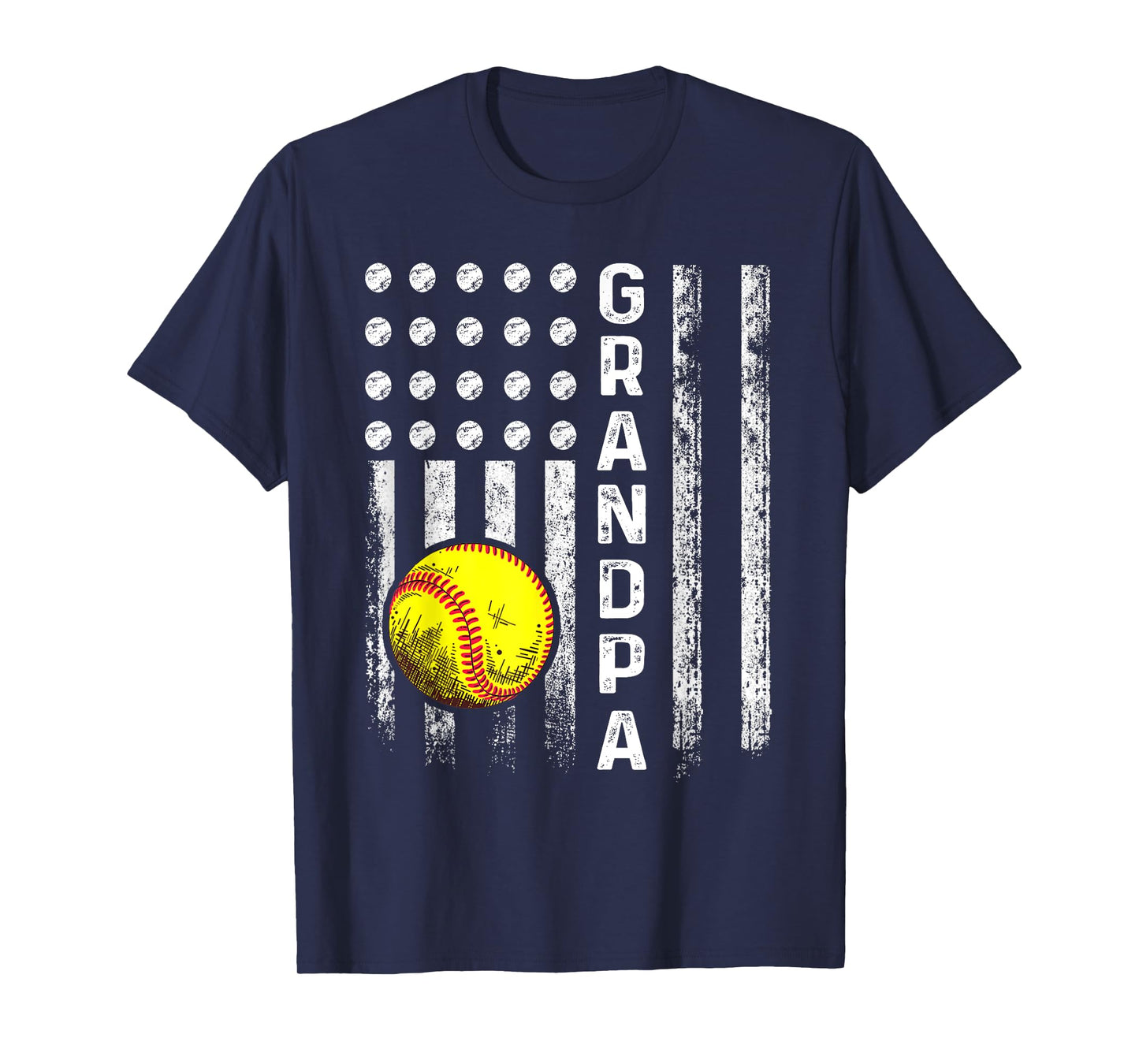 Softball Grandpa American Flag Father's Day 4th Of July T-Shirt