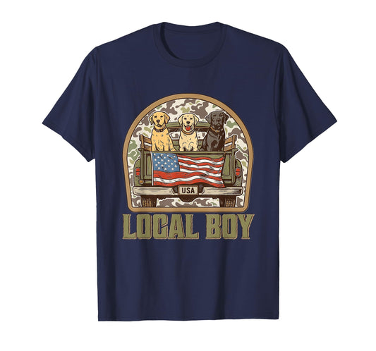 Patriotic Local Boy Labrador Dogs USA Camo Truck Design Tee T-Shirt
