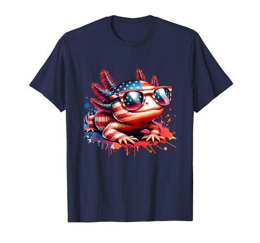 Memorial Day 4th of July Axolotl Independence Day USA Flag T-Shirt