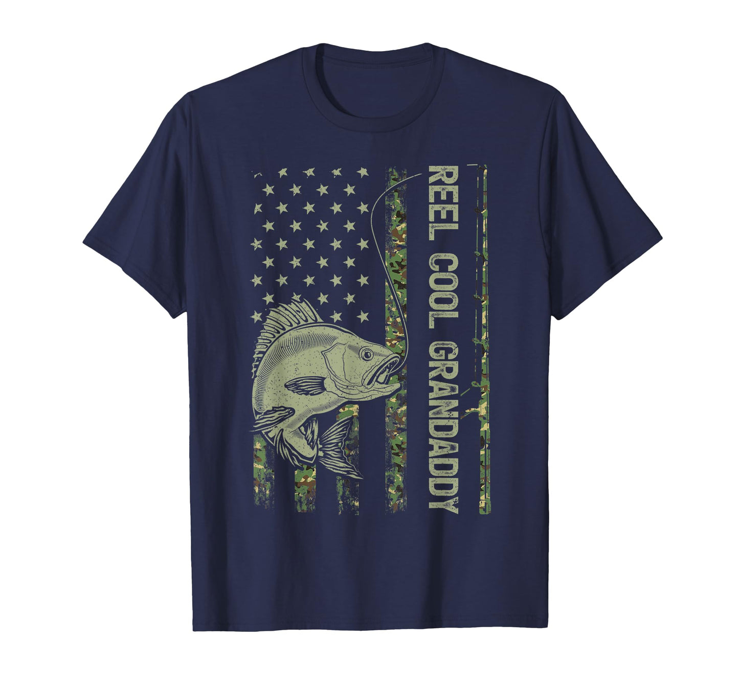 Vintage Camouflage American Flag Reel Cool Grandaddy Fishing Women Men T-Shirt