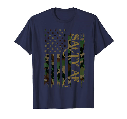 Salty AF United States Distressed Camo w US Flag T-Shirt