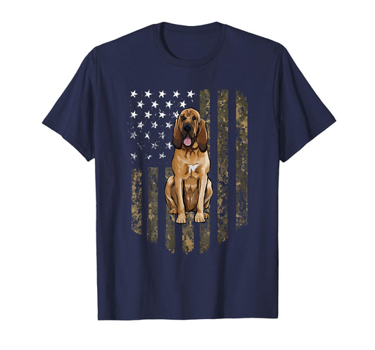Camo American Flag Bloodhound 4th of July USA T-Shirt